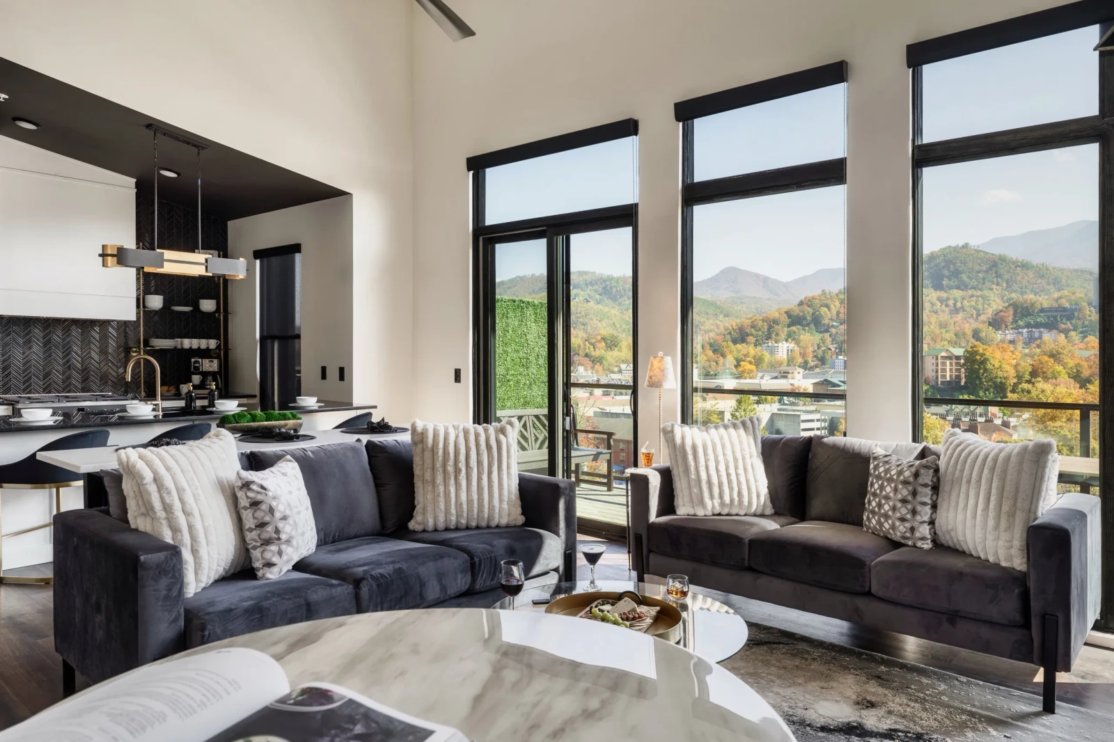 living room with views of downtown Gatlinburg